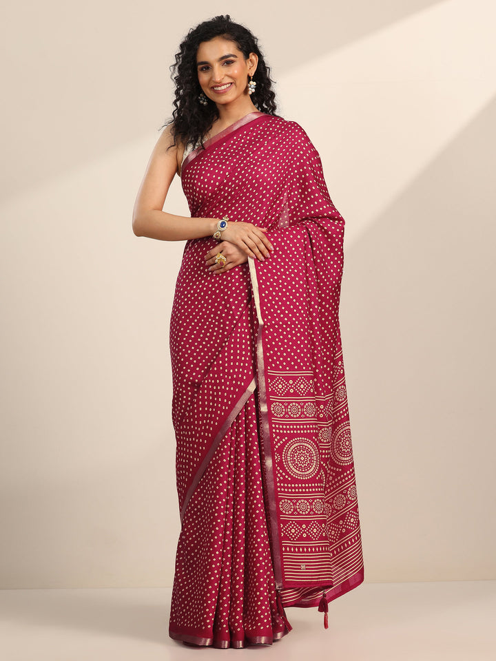 Pink Printed Georgette Saree With Unstitched Blouse Piece
