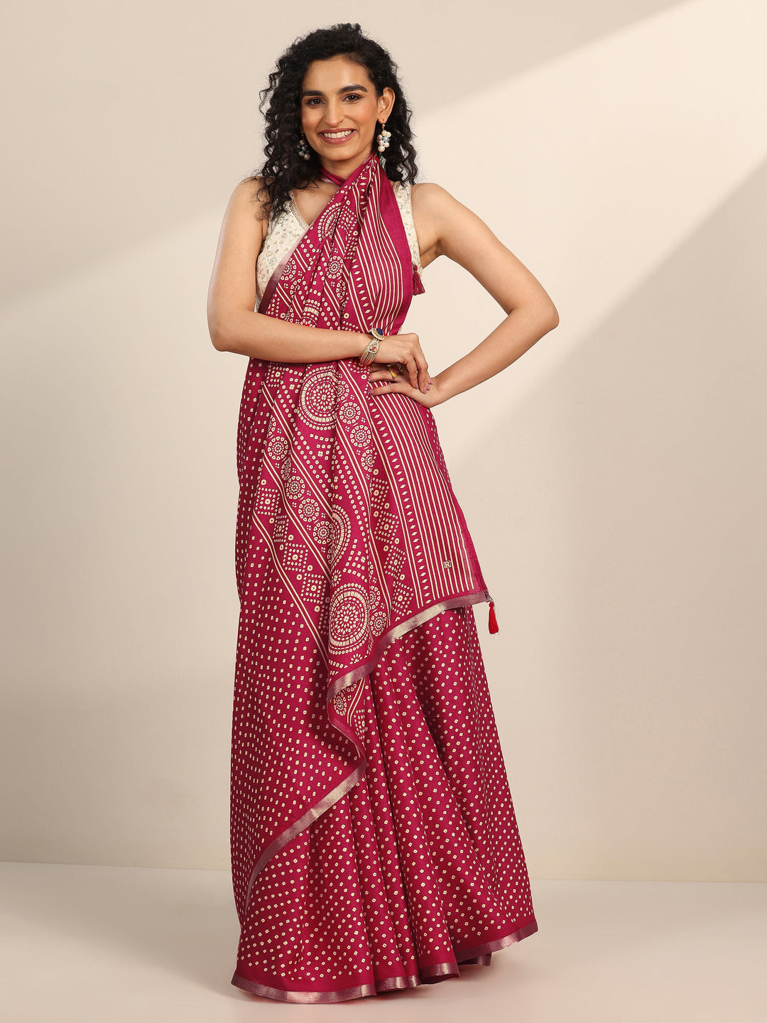 Pink Printed Georgette Saree With Unstitched Blouse Piece