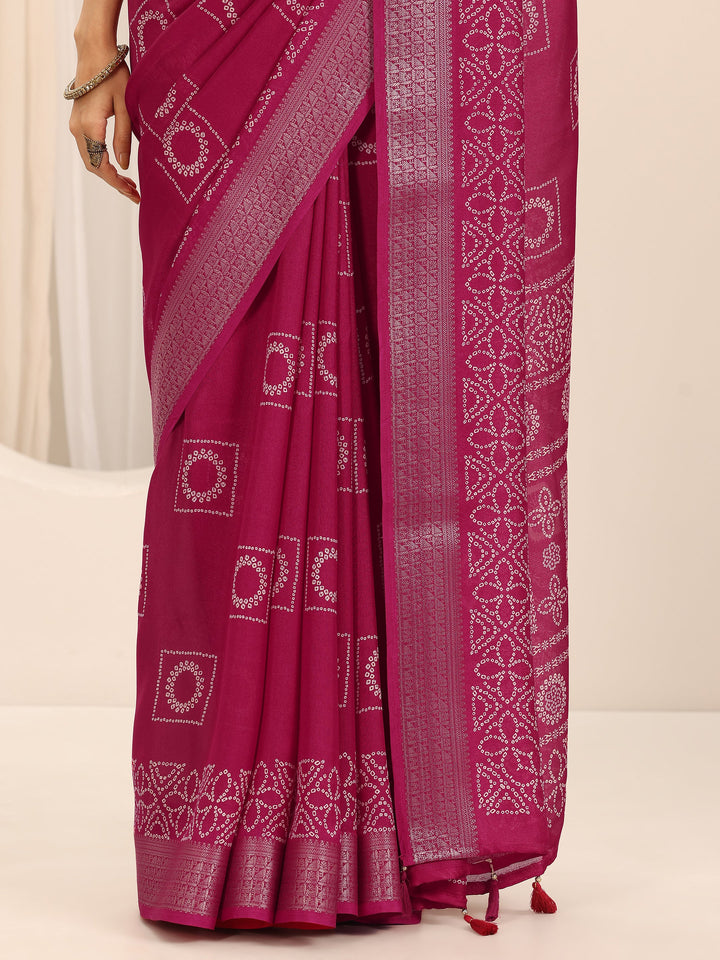 Pink Printed Georgette Saree With Unstitched Blouse Piece