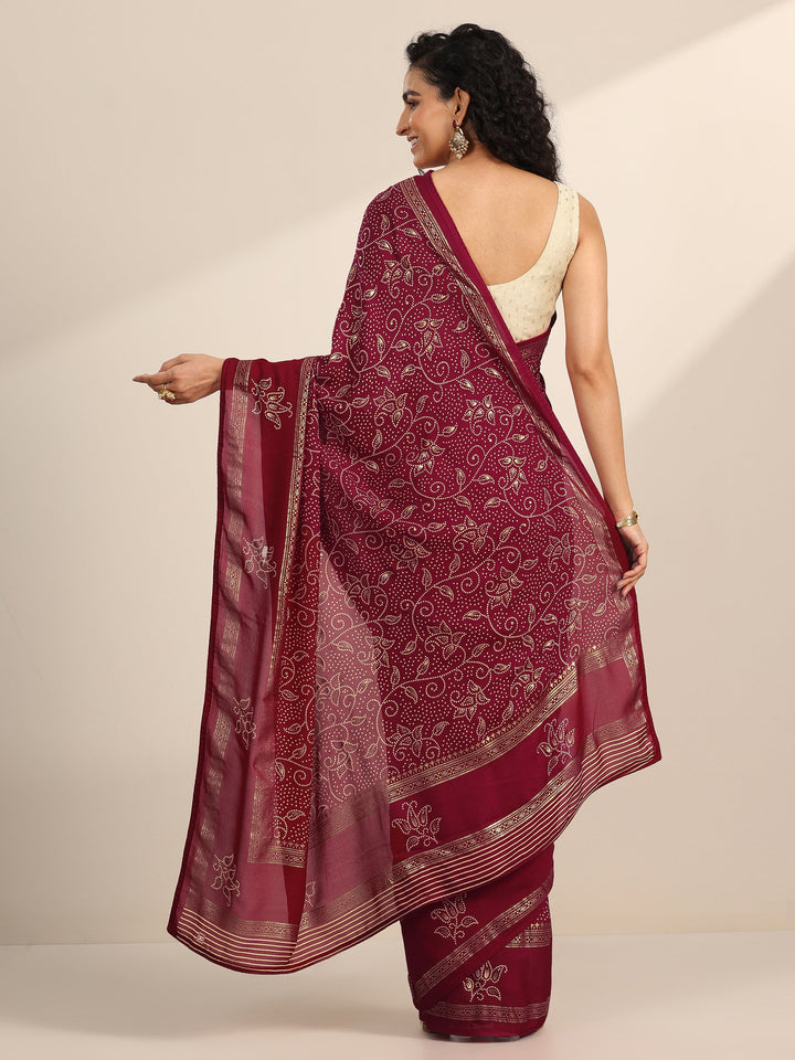 Red Printed Georgette Saree With Unstitched Blouse Piece