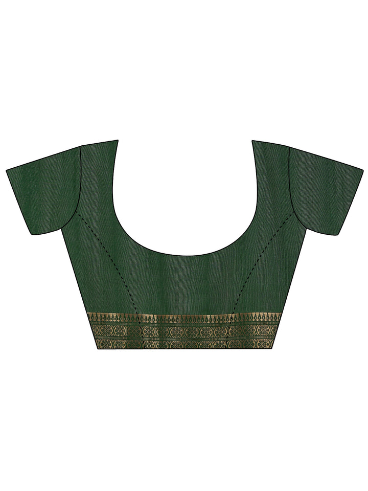 Green Printed Silk Blend Saree With Unstitched Blouse Piece