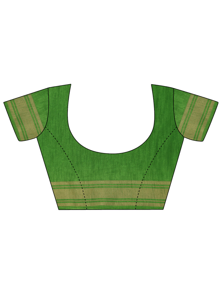Green Printed Silk Blend Saree With Unstitched Blouse Piece