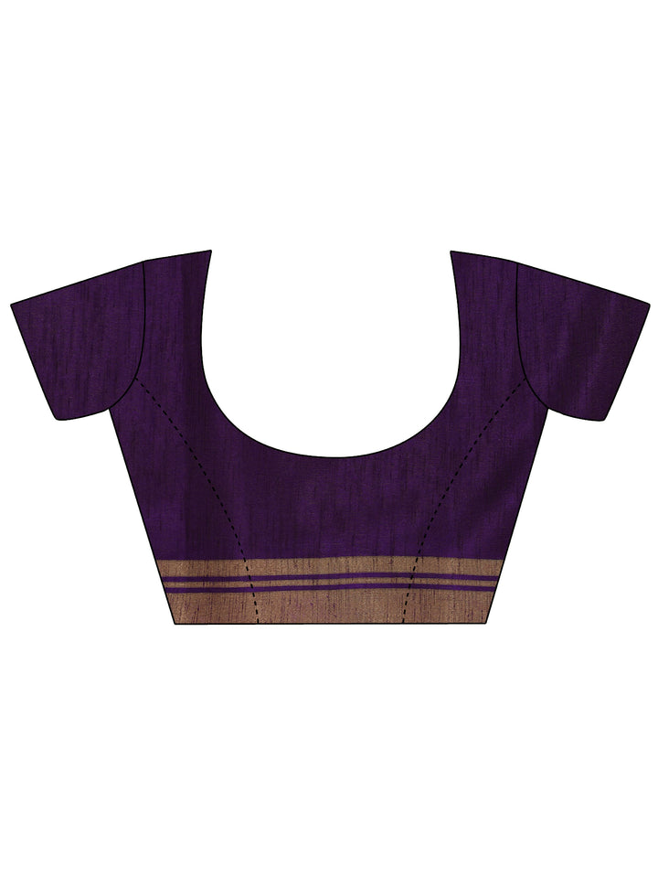 Purple Printed Silk Blend Saree With Unstitched Blouse Piece