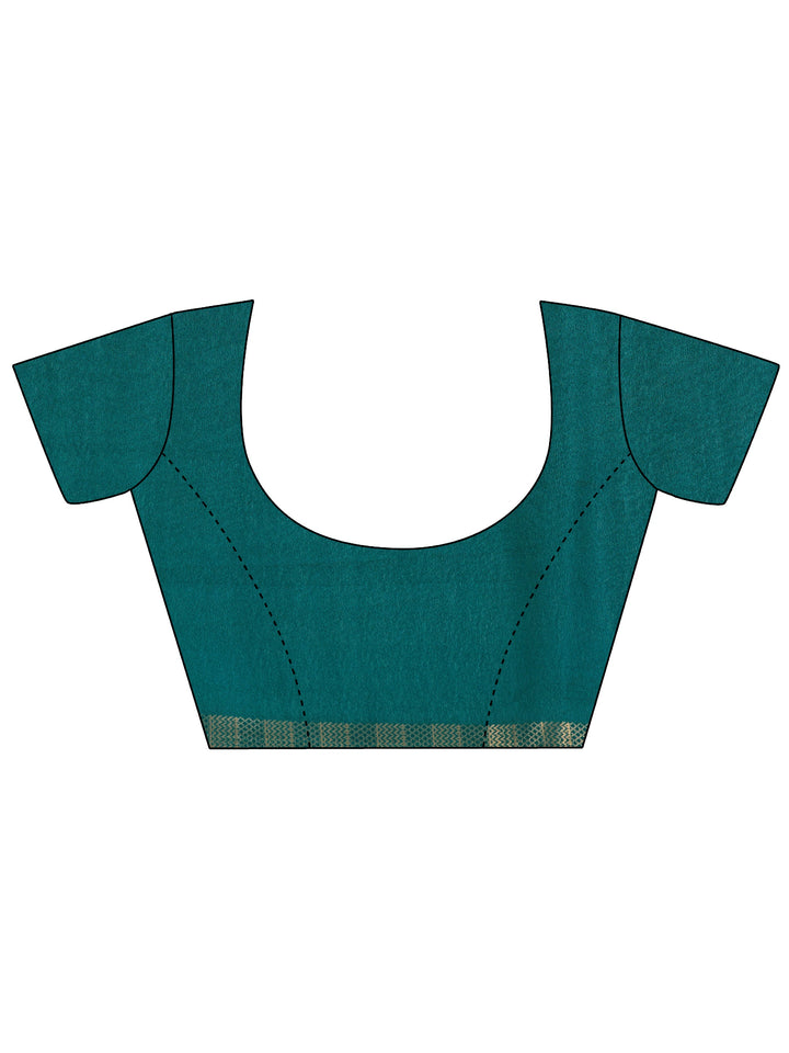 Teal Printed Georgette Saree With Unstitched Blouse Piece