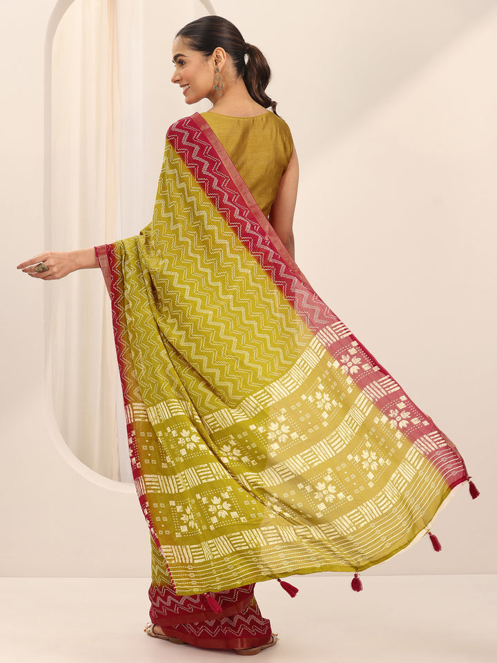 Mustard Printed Georgette Saree With Unstitched Blouse Piece