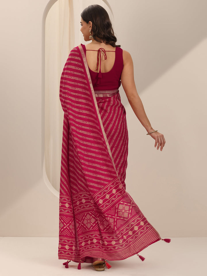 Pink Printed Georgette Saree With Unstitched Blouse Piece