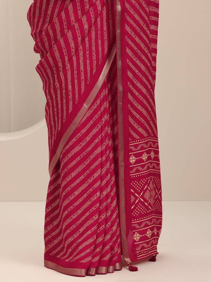 Pink Printed Georgette Saree With Unstitched Blouse Piece
