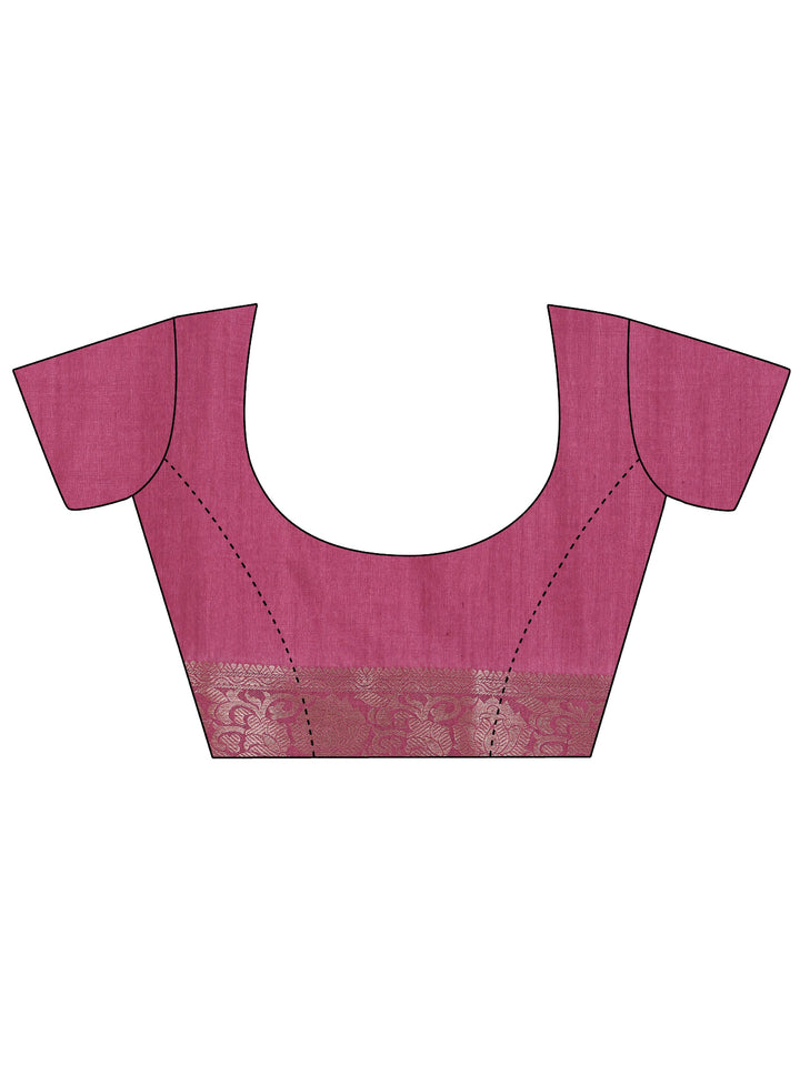 Pink Printed Silk Blend Saree With Unstitched Blouse Piece
