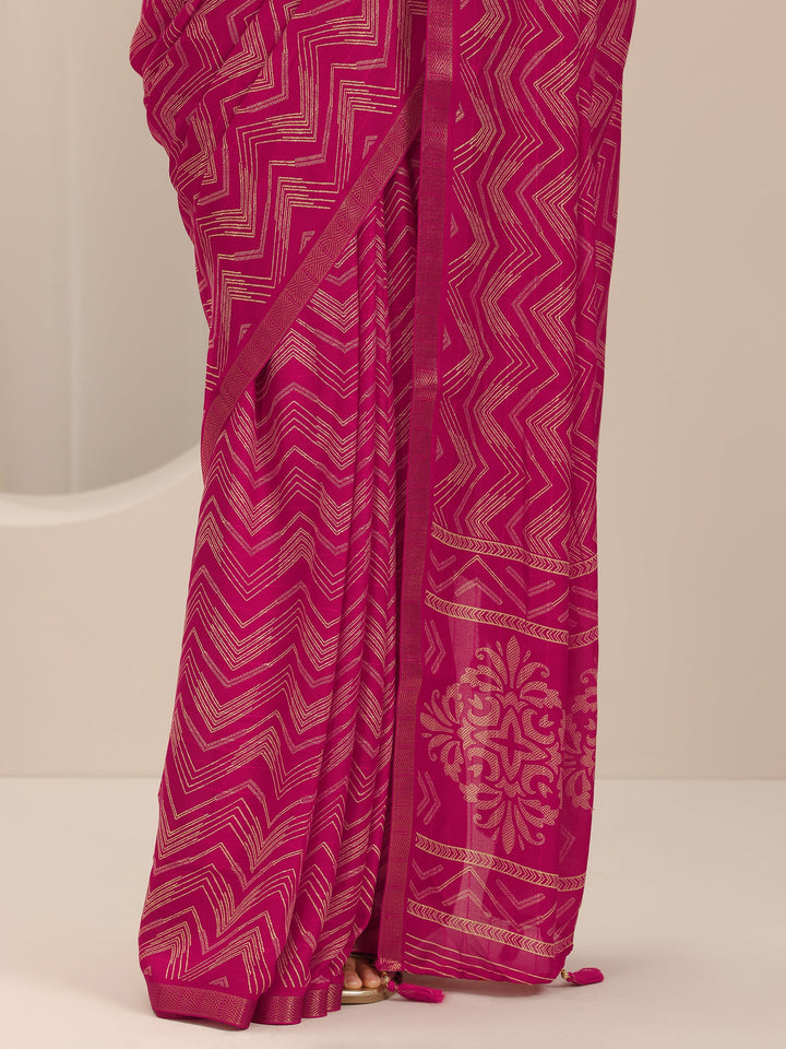 Pink Printed Georgette Saree With Unstitched Blouse Piece