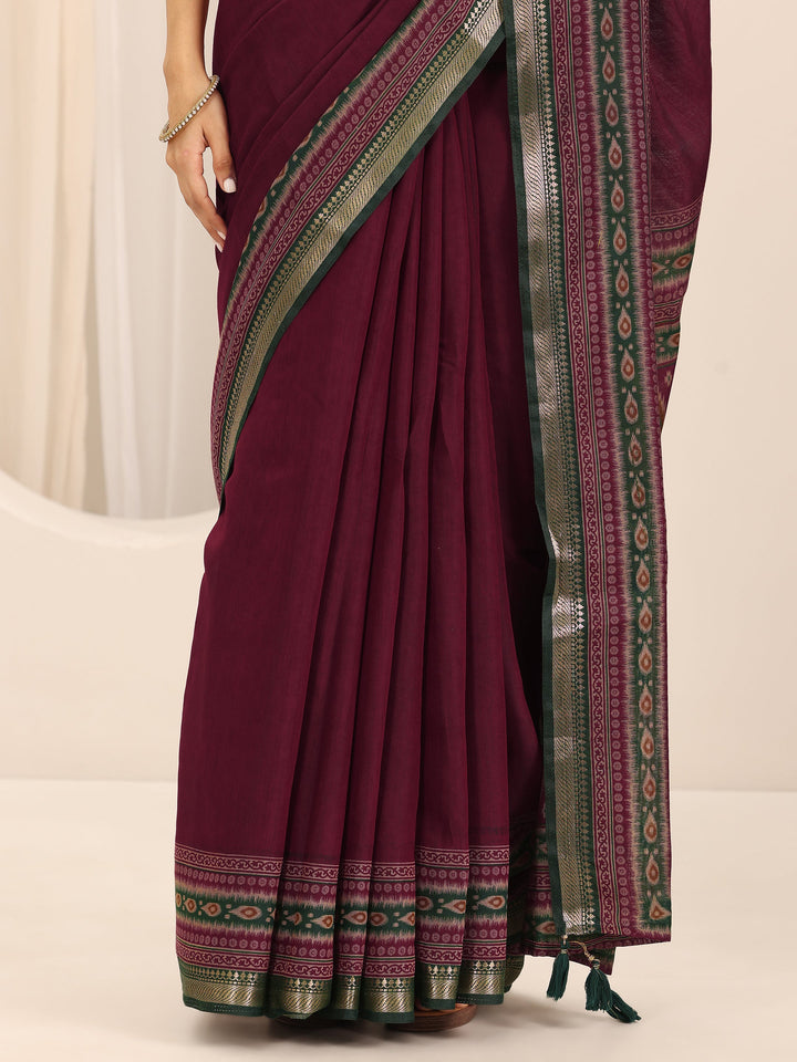 Red Solid Cotton Silk Saree With Unstitched Blouse Piece