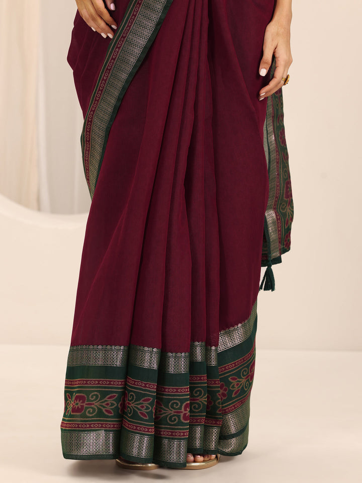 Red Solid Cotton Silk Saree With Unstitched Blouse Piece