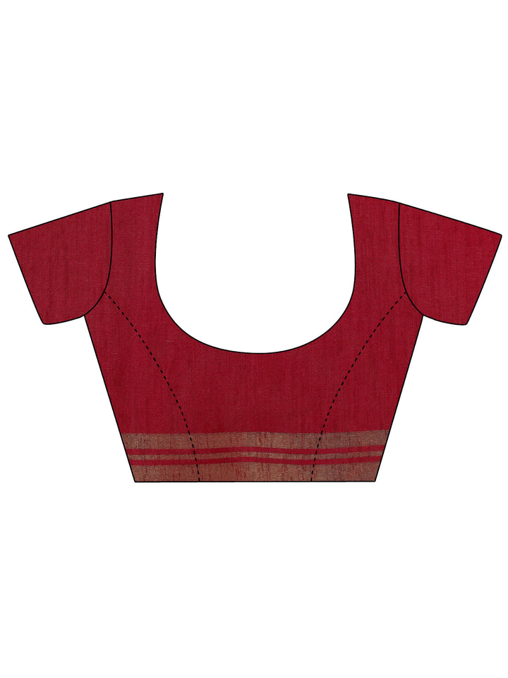 Red Printed Silk Blend Saree With Unstitched Blouse Piece