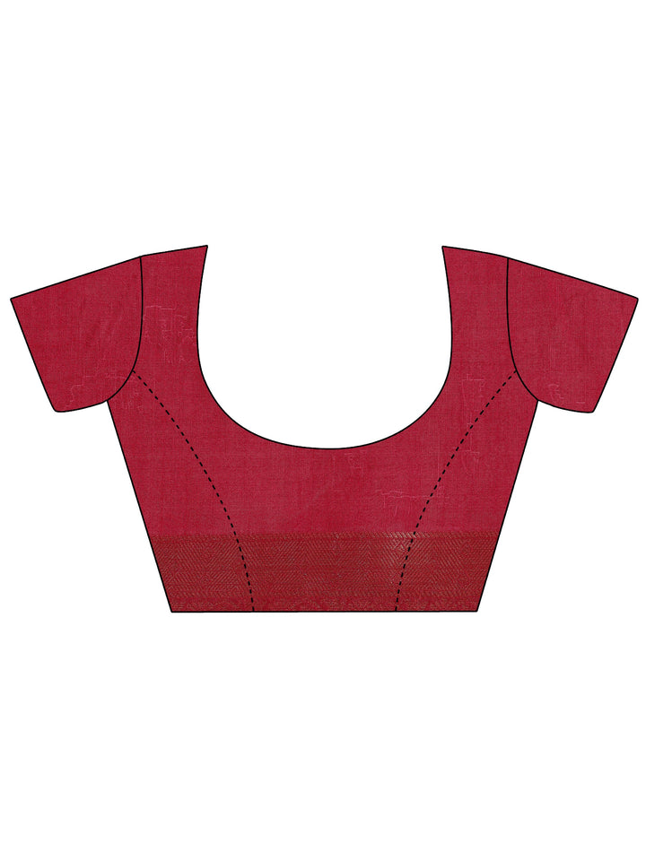 Red Solid Silk Blend Saree With Unstitched Blouse Piece