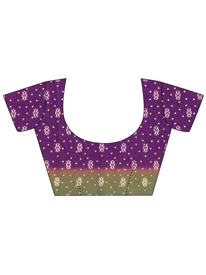 Purple Printed Georgette Saree With Unstitched Blouse Piece