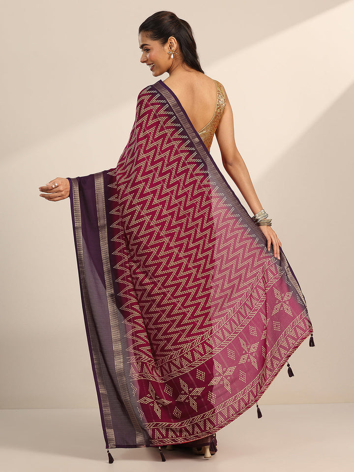 Red Printed Georgette Saree With Unstitched Blouse Piece