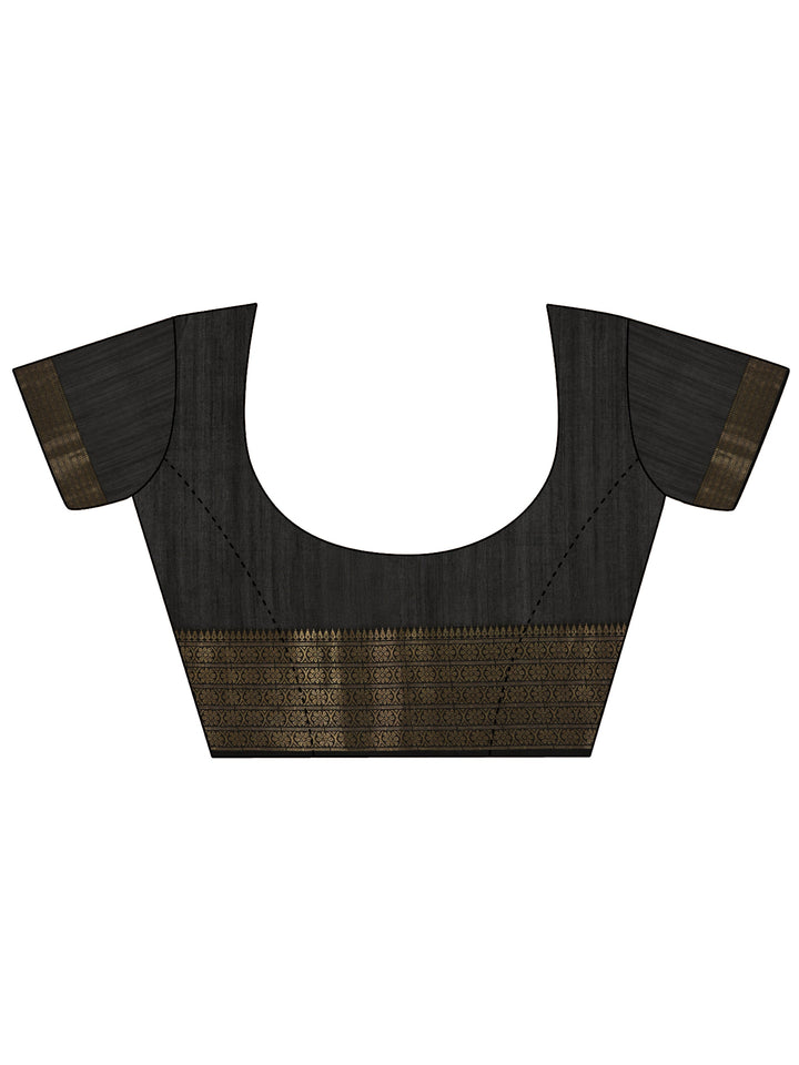 Black Printed Silk Blend Saree With Unstitched Blouse Piece