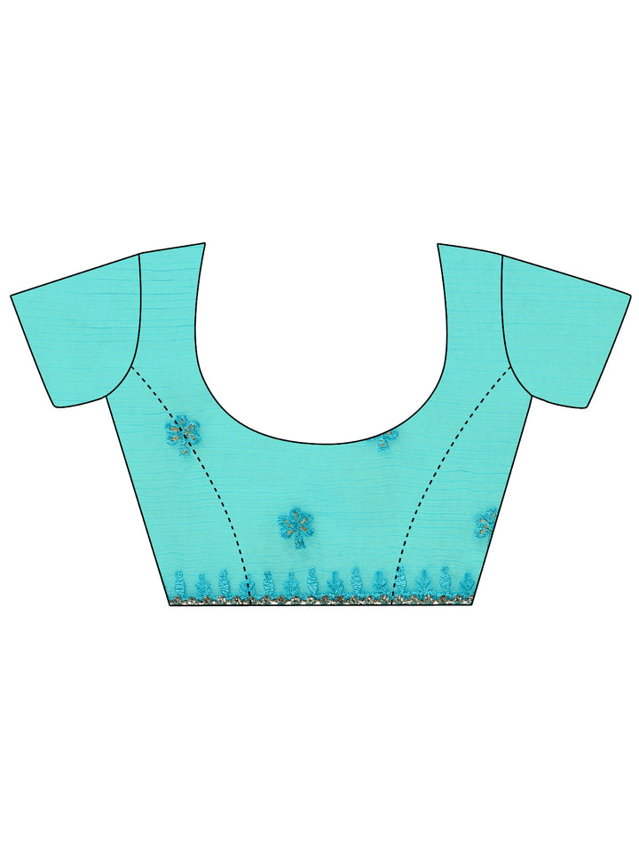 Blue Embroidered Chiffon Saree With Unstitched Blouse Piece