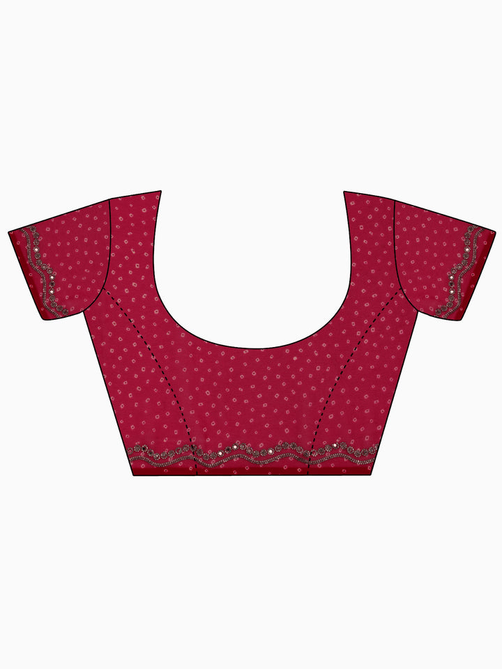 Red Printed Georgette Saree With Unstitched Blouse Piece