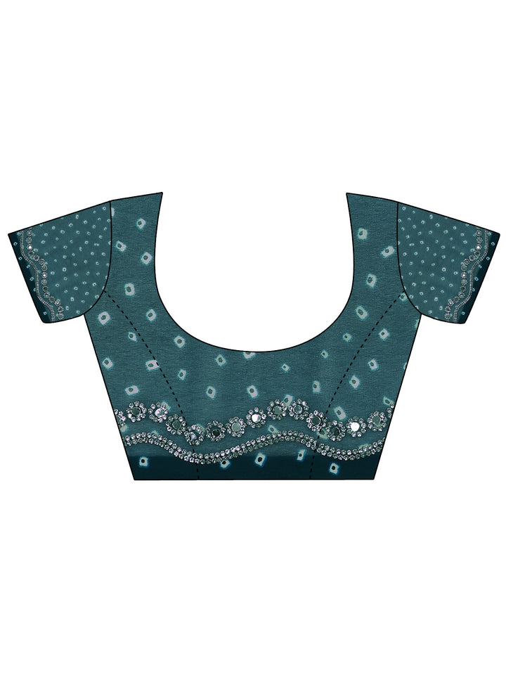 Teal Printed Georgette Saree With Unstitched Blouse Piece