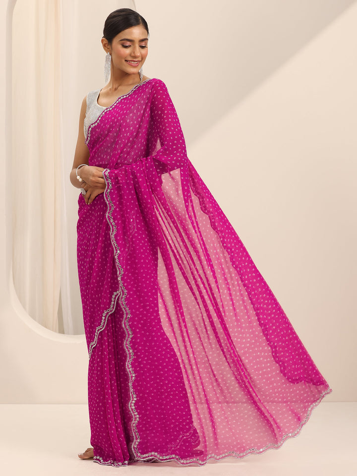 Pink Printed Georgette Saree With Unstitched Blouse Piece