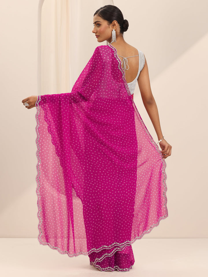 Pink Printed Georgette Saree With Unstitched Blouse Piece
