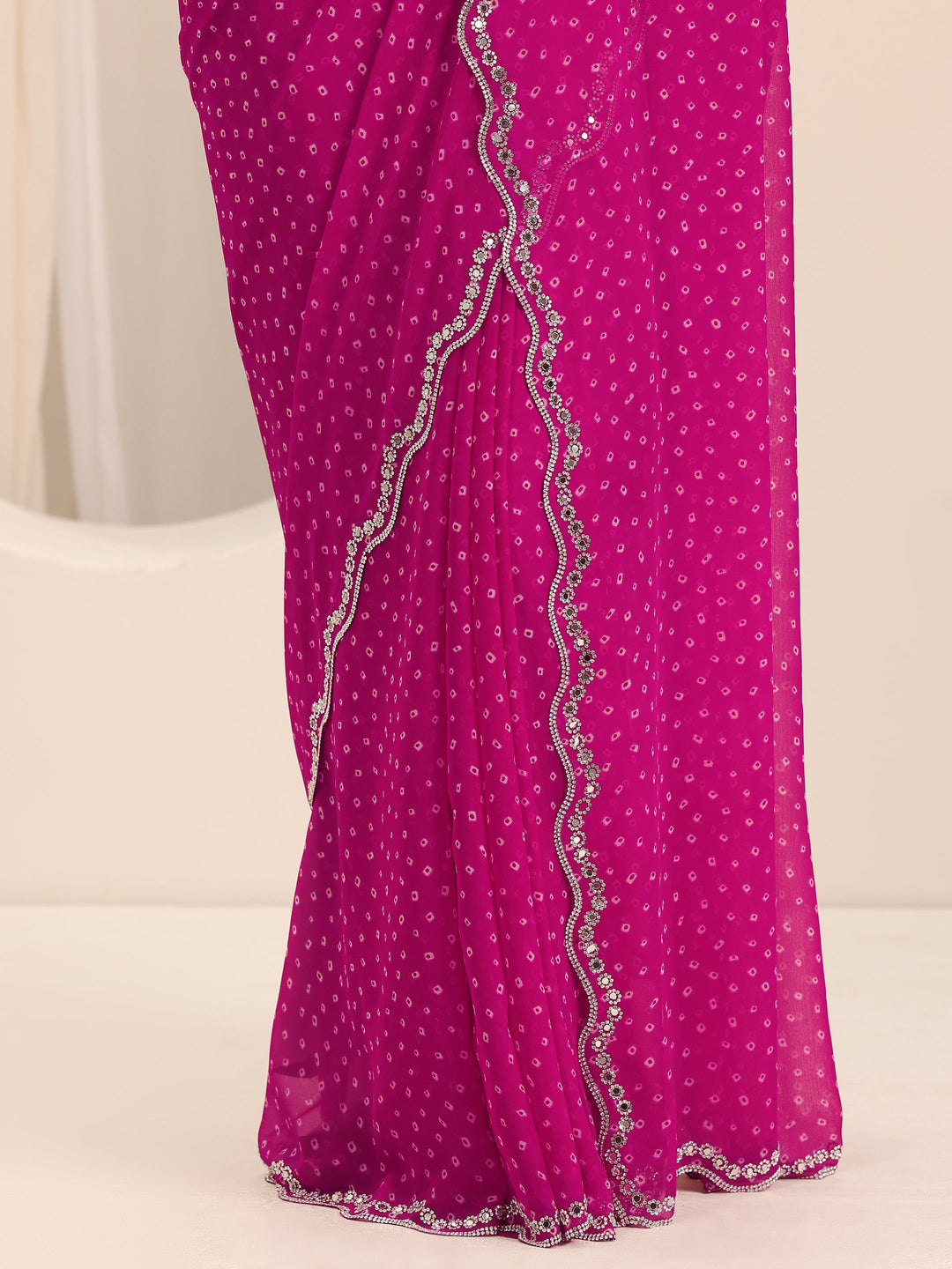 Pink Printed Georgette Saree With Unstitched Blouse Piece
