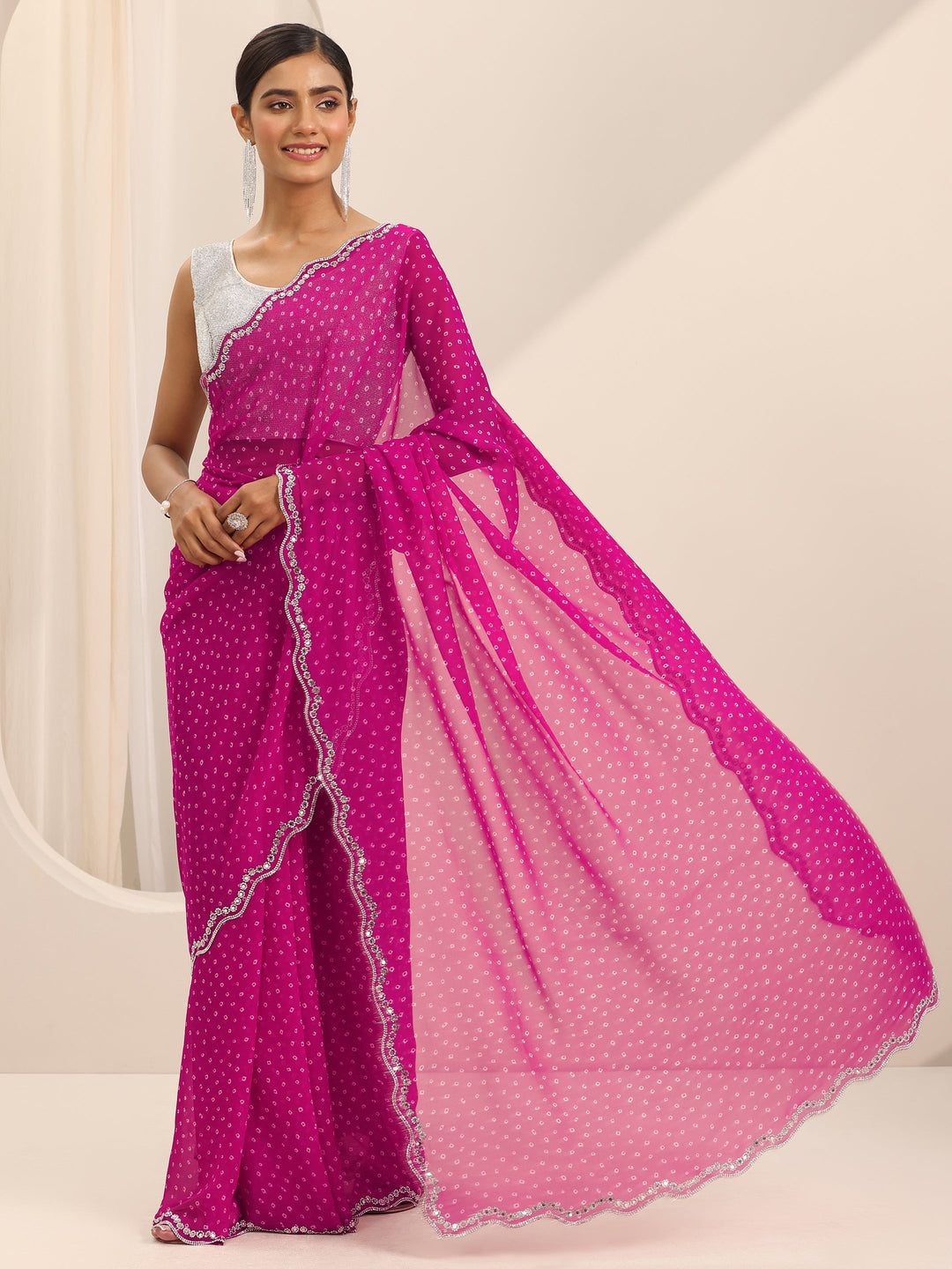 Pink Printed Georgette Saree With Unstitched Blouse Piece