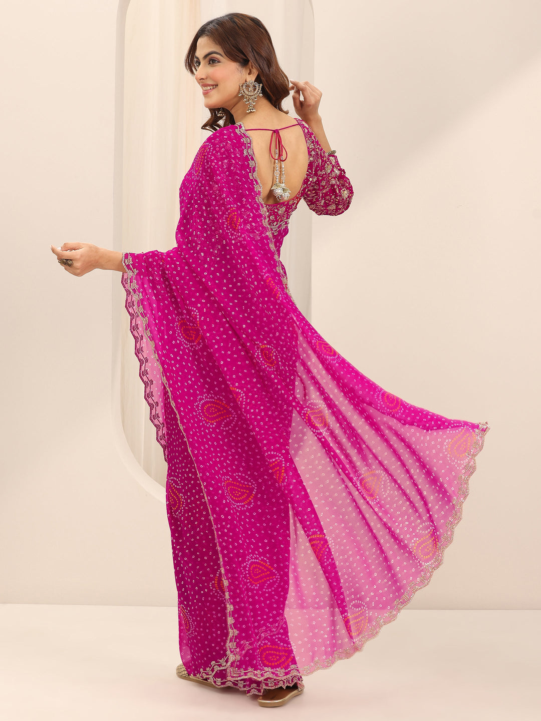 Pink Printed Georgette Saree With Unstitched Blouse Piece