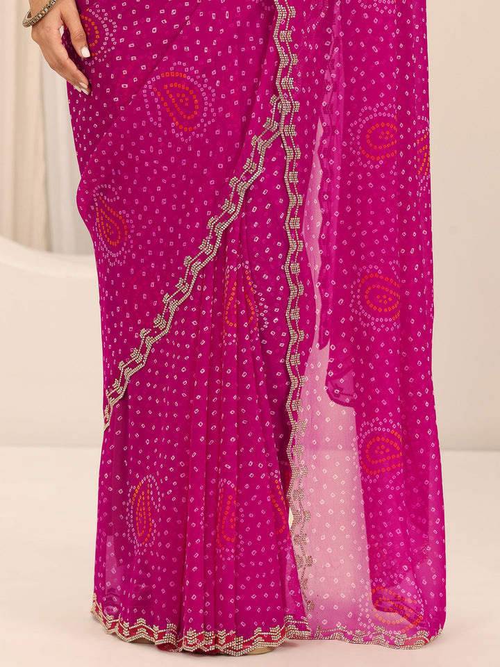 Pink Printed Georgette Saree With Unstitched Blouse Piece