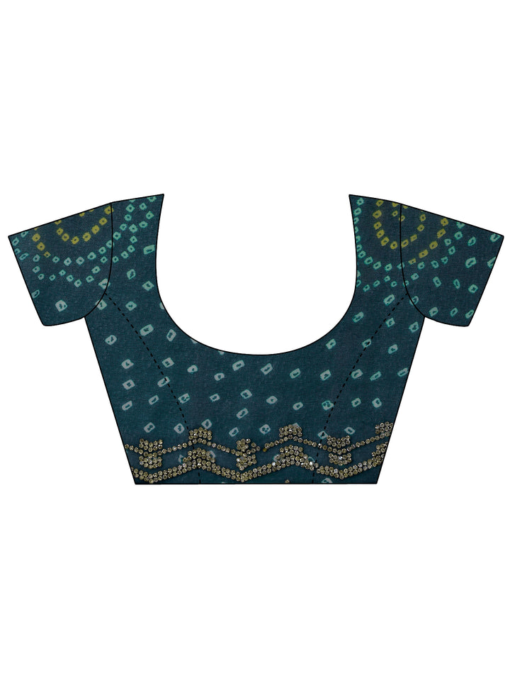 Teal Printed Georgette Saree With Unstitched Blouse Piece