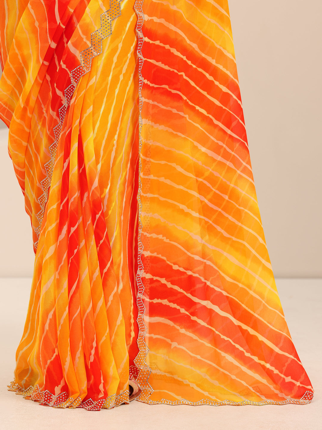 Mustard Printed Georgette Saree With Unstitched Blouse Piece