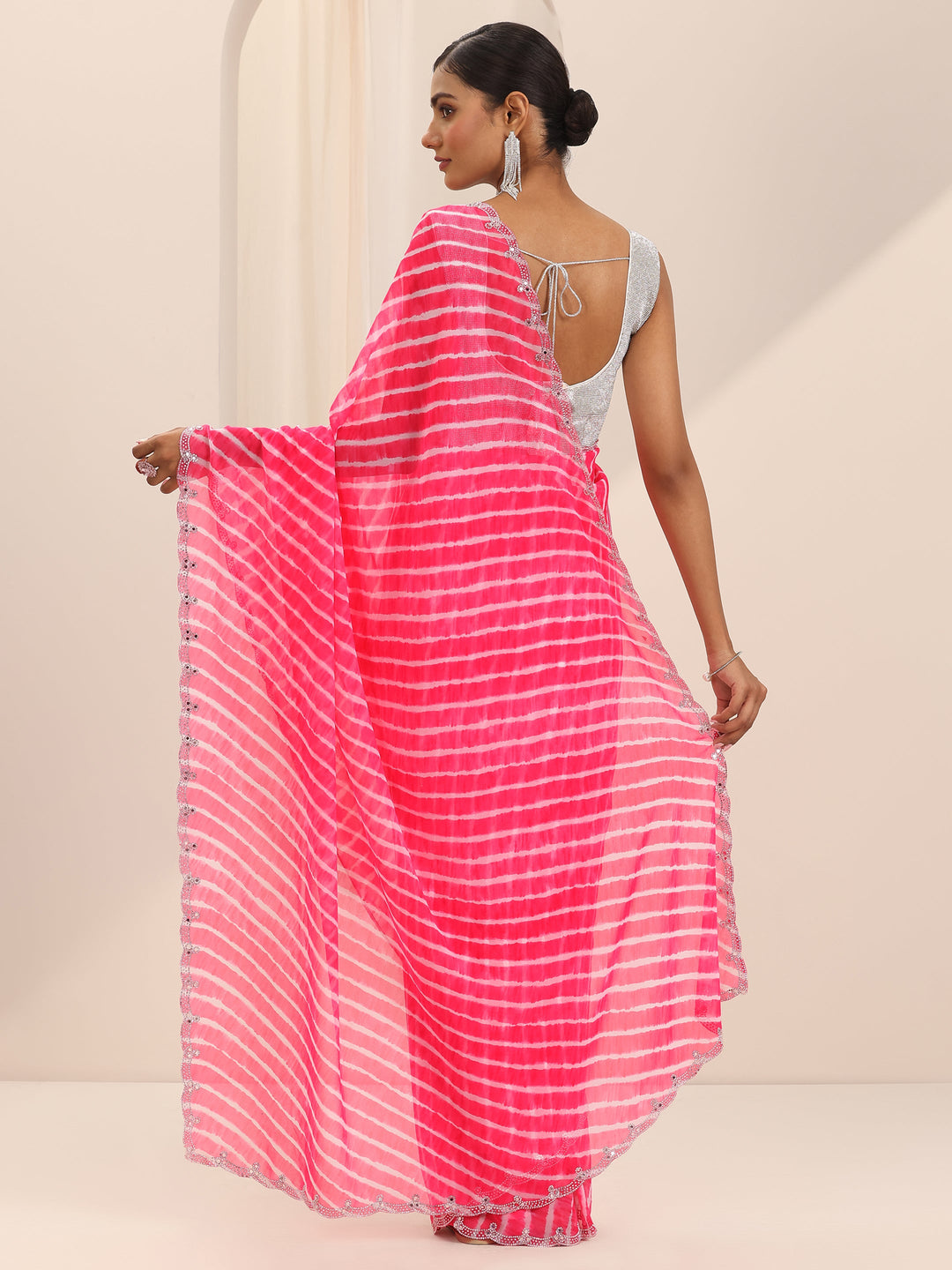 Pink Printed Georgette Saree With Unstitched Blouse Piece