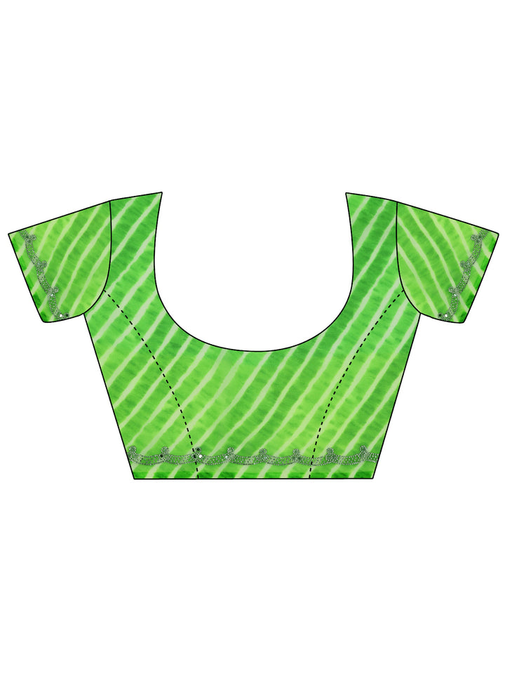 Green Printed Georgette Saree With Unstitched Blouse Piece