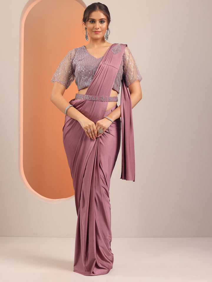 Pink Solid Nylon Ready to Wear Saree