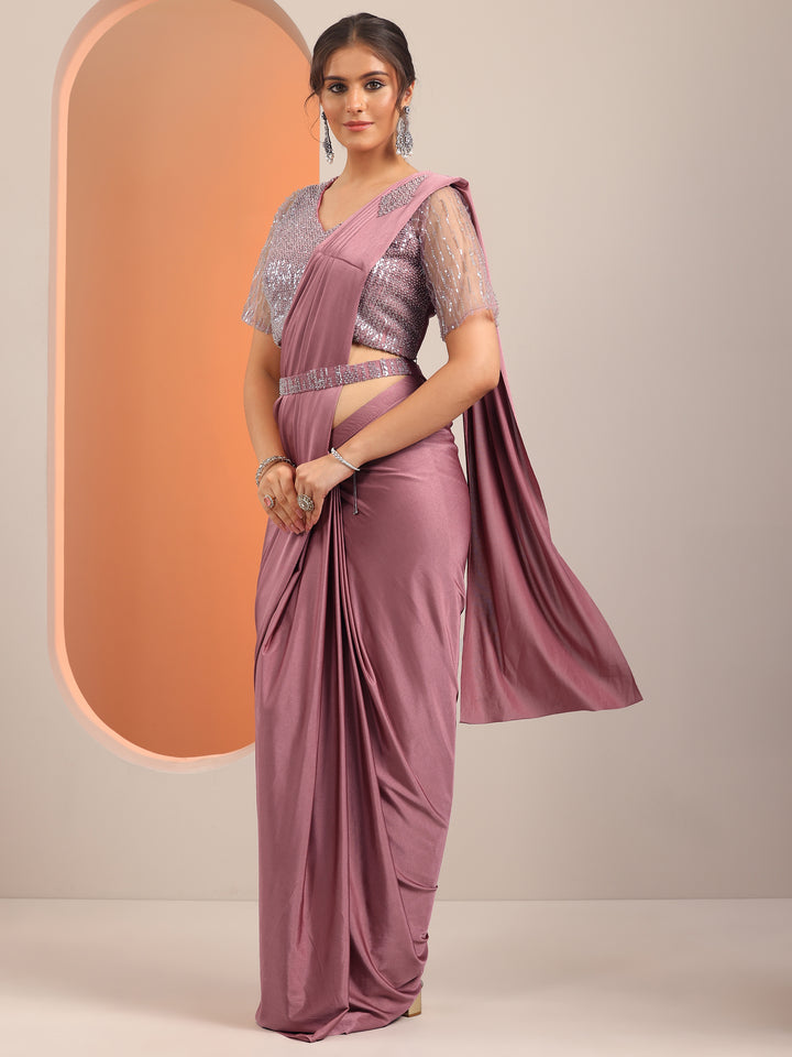 Pink Solid Nylon Ready to Wear Saree