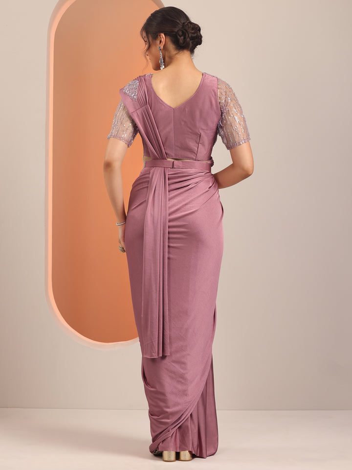 Pink Solid Nylon Ready to Wear Saree