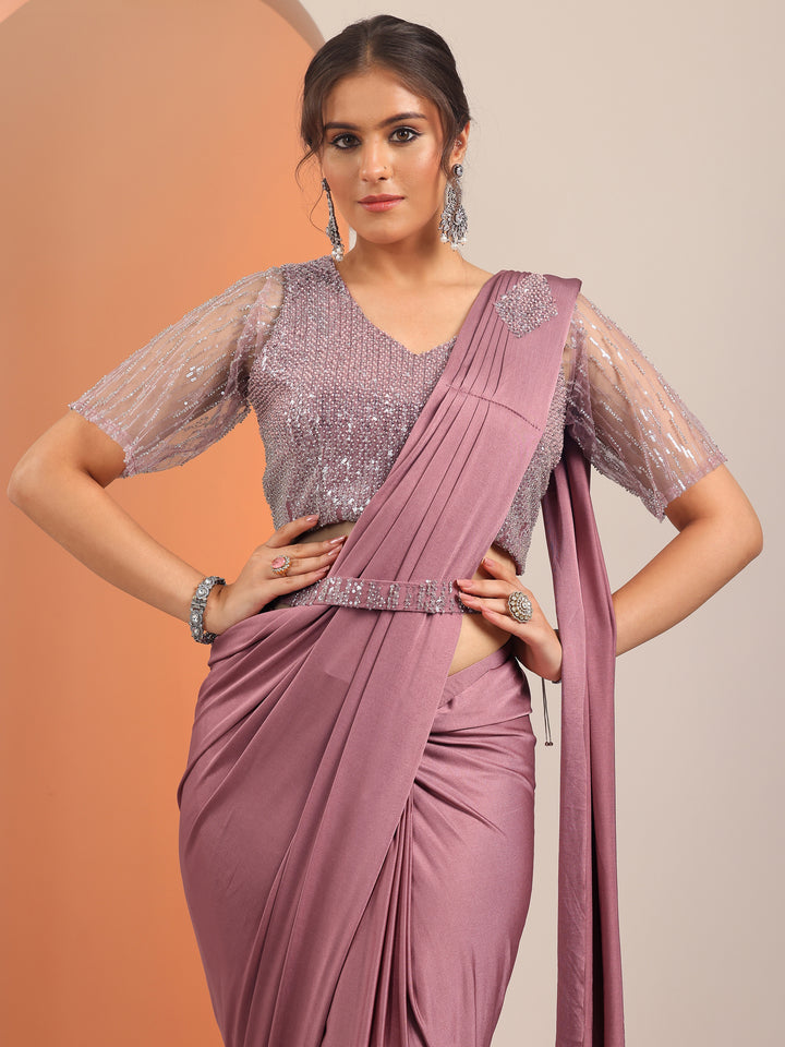 Pink Solid Nylon Ready to Wear Saree