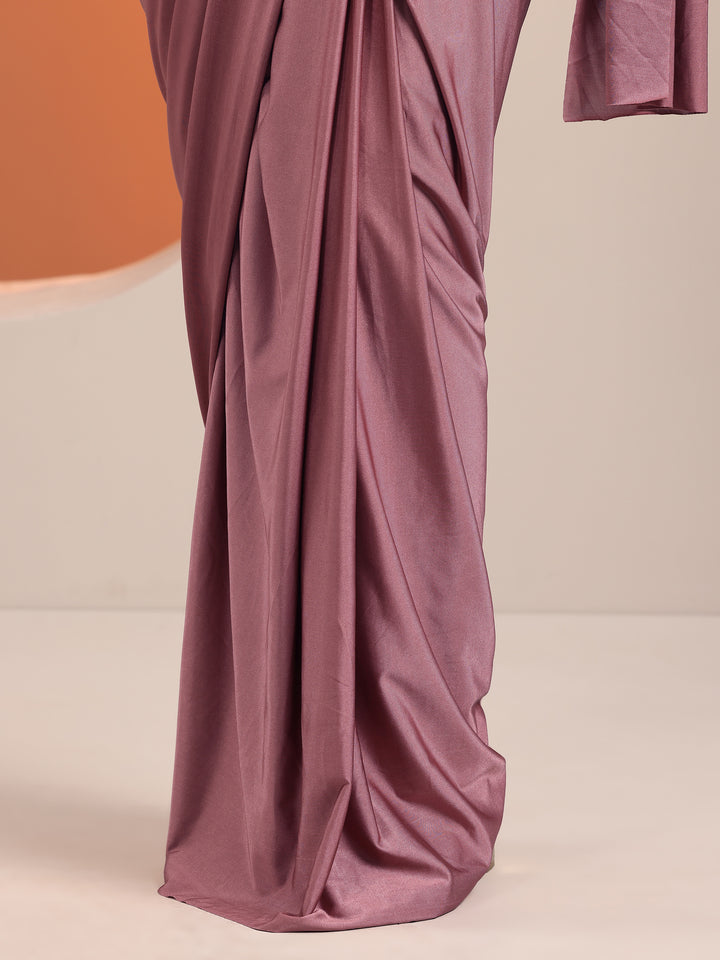 Pink Solid Nylon Ready to Wear Saree