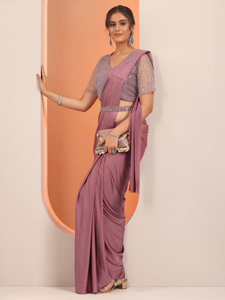 Pink Solid Nylon Ready to Wear Saree