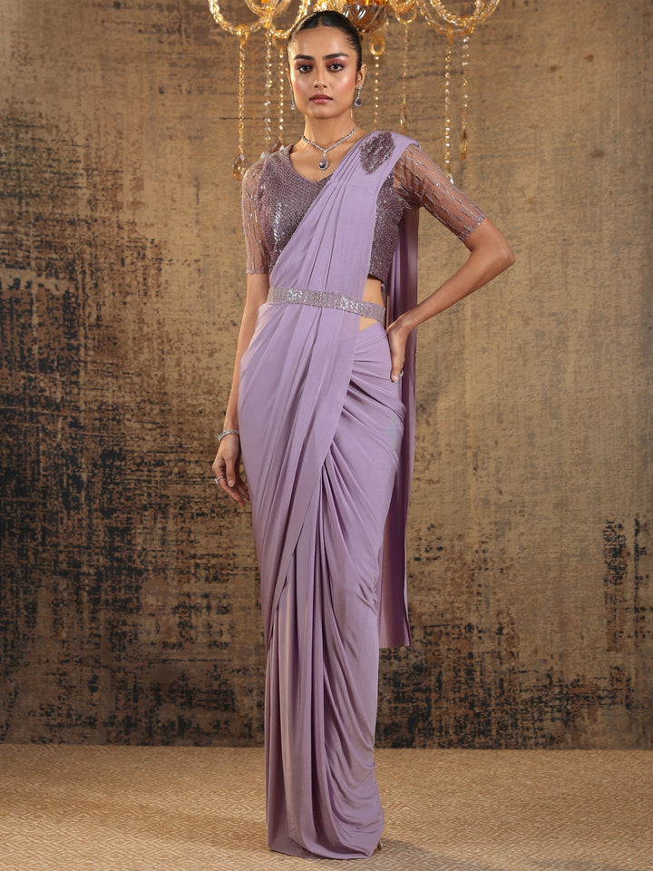 Libas Art Lavender Solid Nylon Ready to Wear Saree