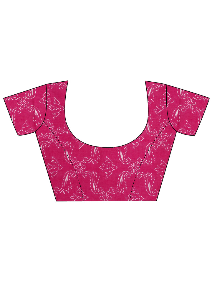 Pink Printed Cotton Saree With Unstitched Blouse Piece