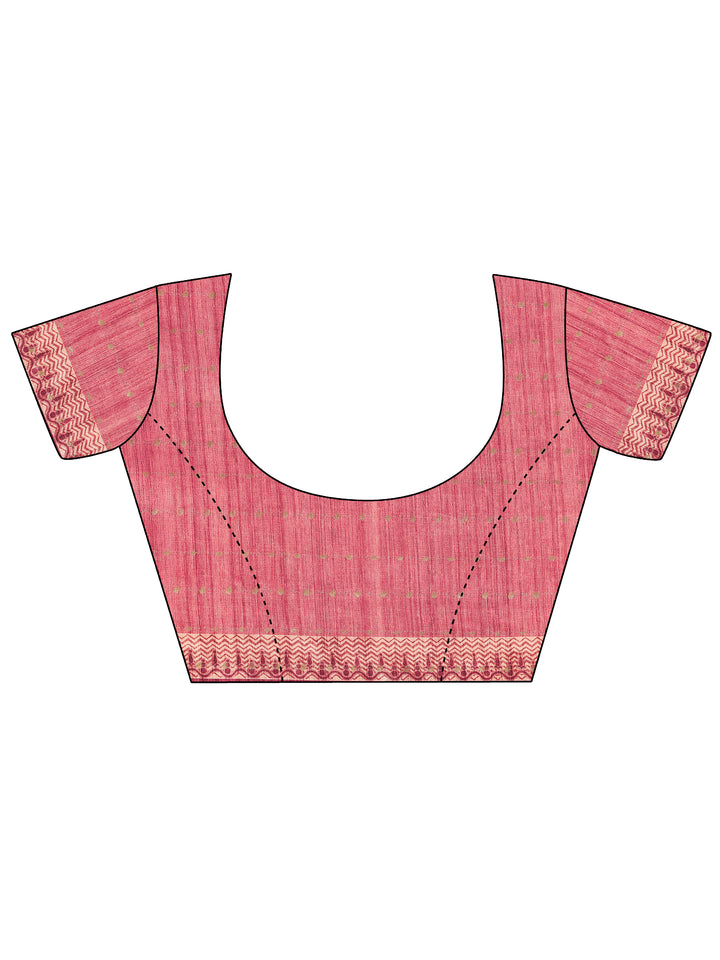 Peach Printed Silk Blend Saree With Unstitched Blouse Piece