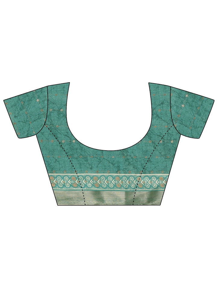 Blue Printed Silk Blend Saree With Unstitched Blouse Piece