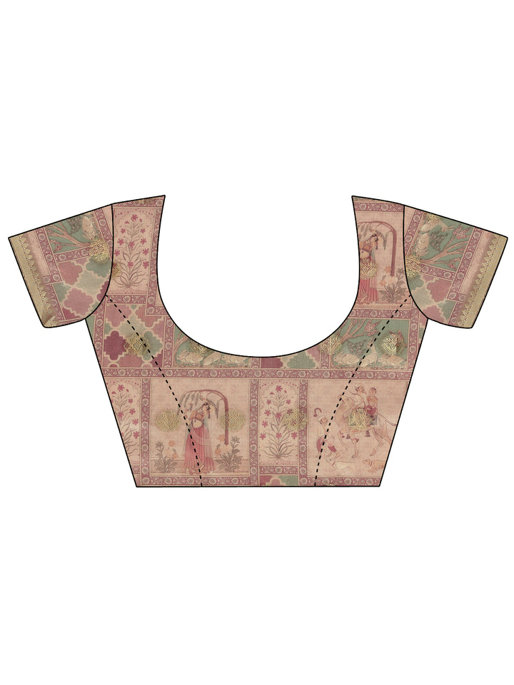 Multi Printed Silk Blend Saree With Unstitched Blouse Piece