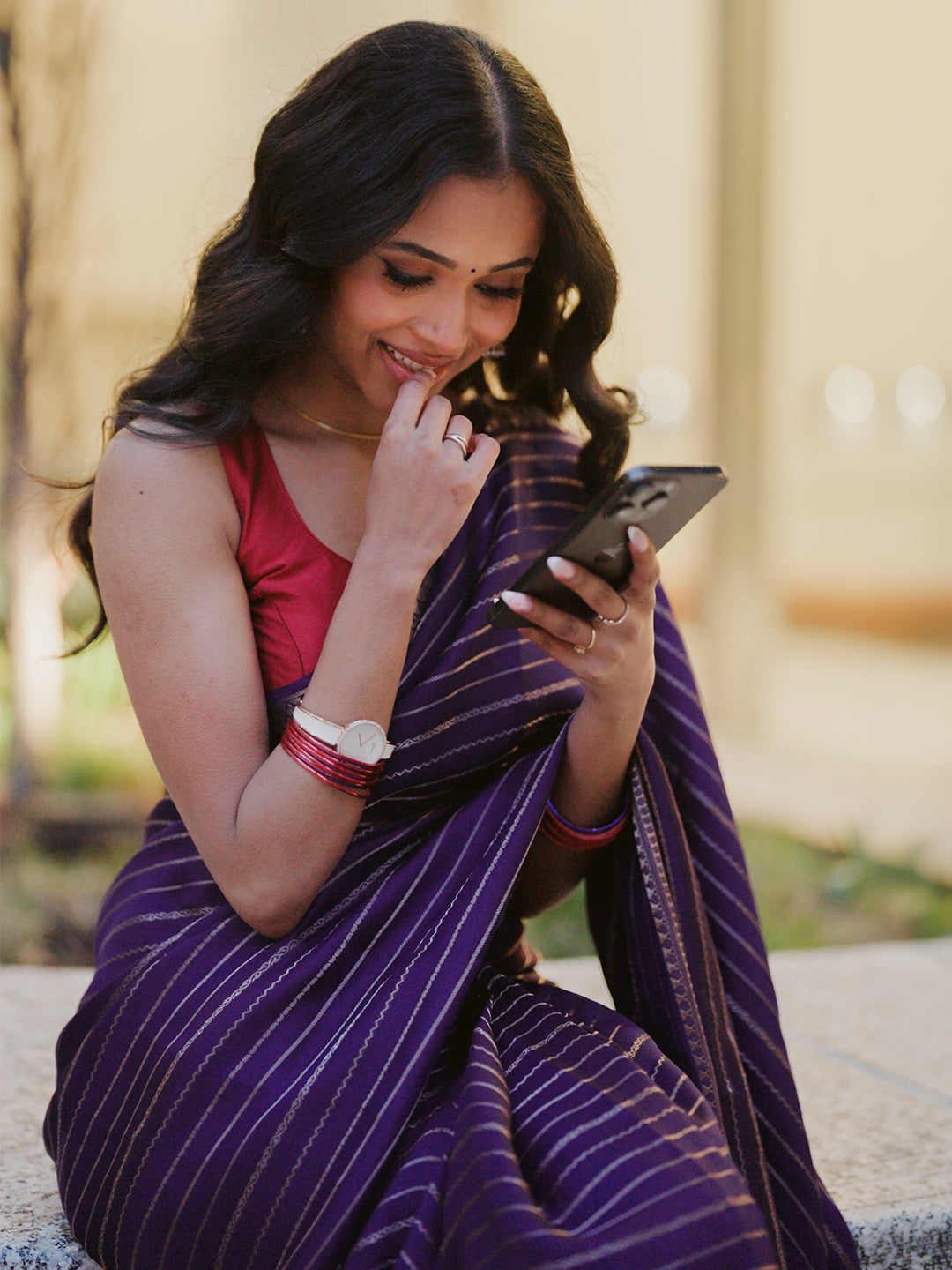 Purple Woven Design Georgette Saree With Unstitched Blouse Piece