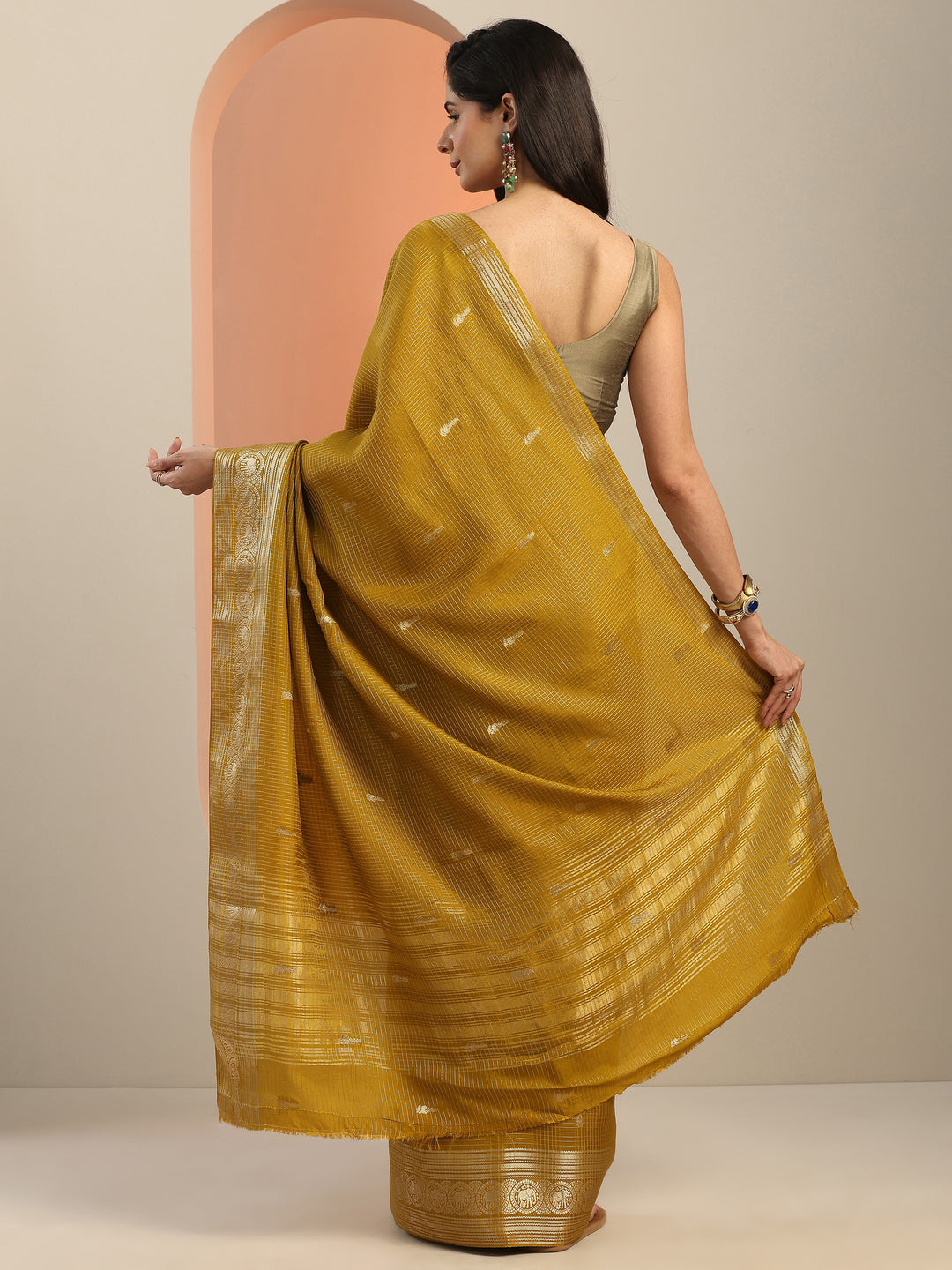 Mustard Woven Design Silk Saree With Unstitched Blouse Piece