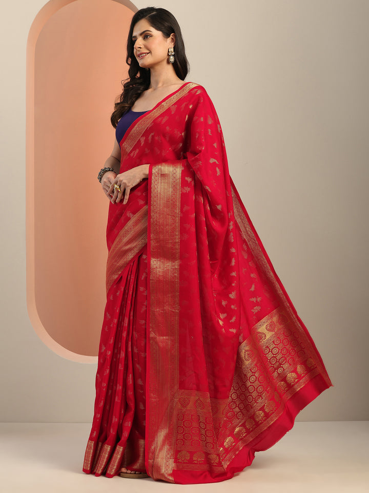 Red Woven Design Silk Blend Saree With Unstitched Blouse Piece