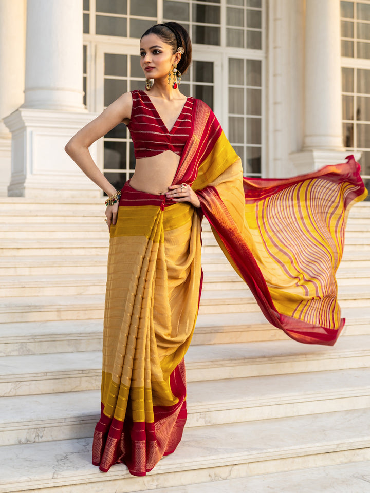 Tan Solid Silk Saree With Unstitched Blouse Piece