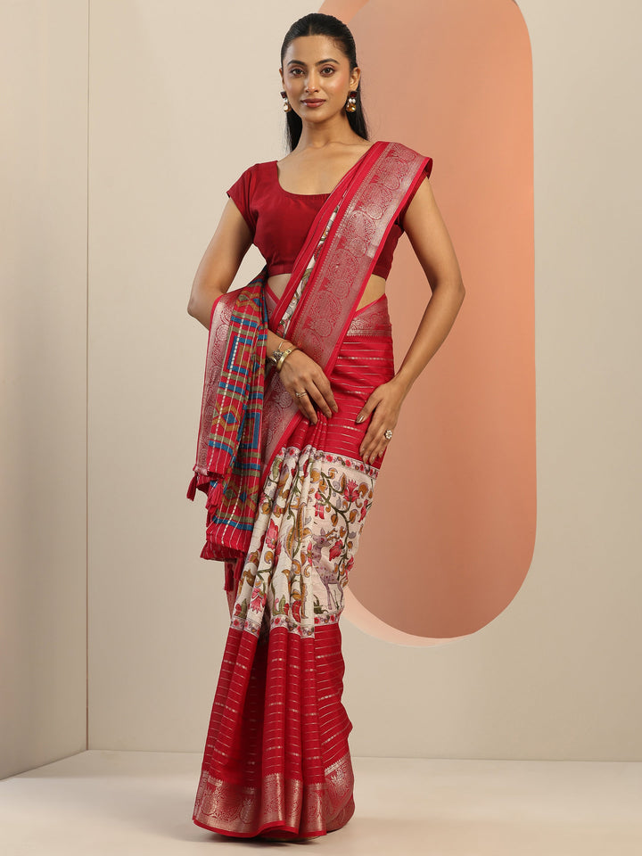 Multi Printed Crepe Saree With Unstitched Blouse Piece