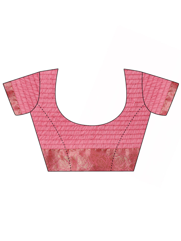 Pink Printed Silk Blend Saree With Unstitched Blouse Piece